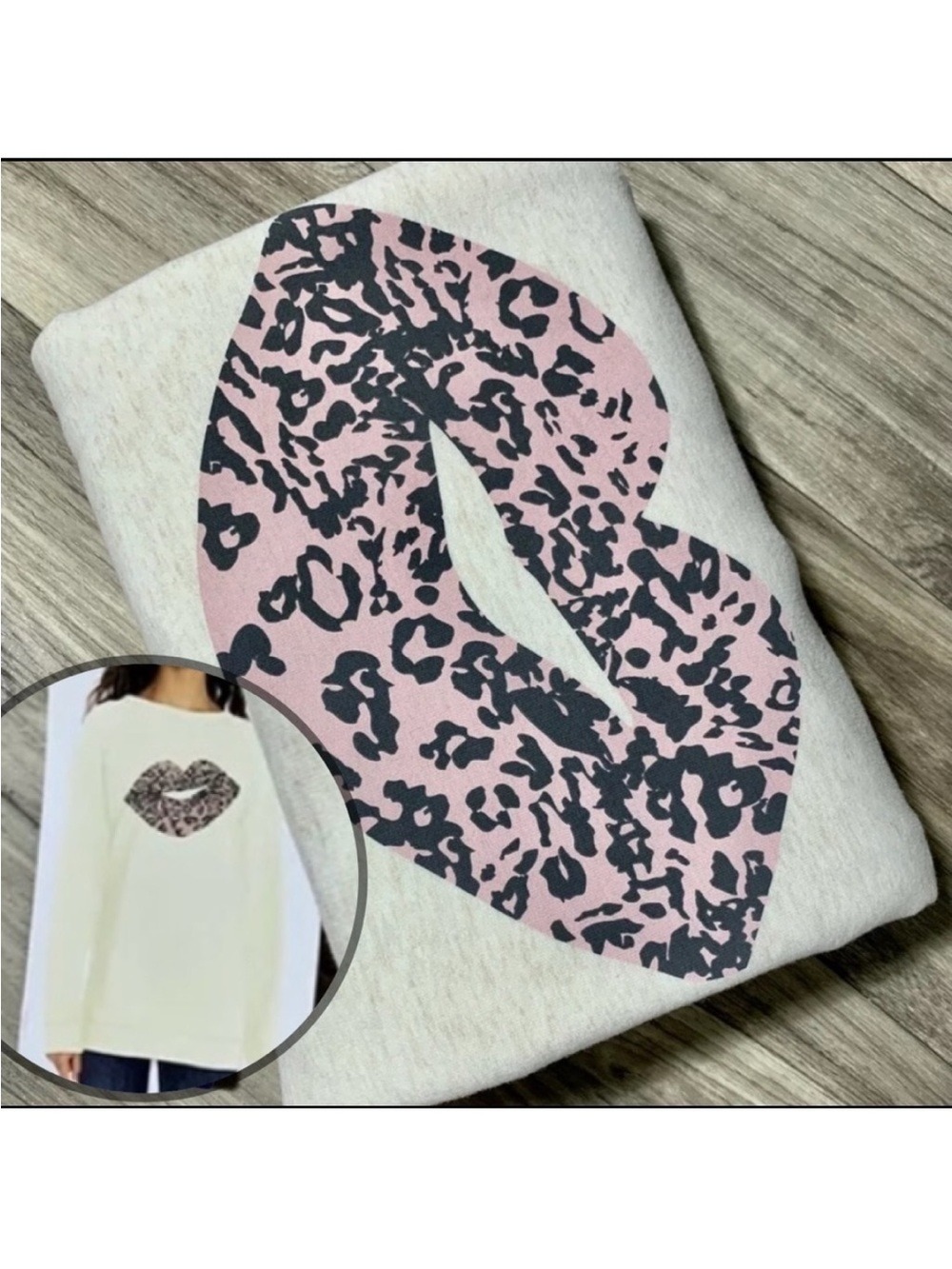 WILDFOX Leopard print kiss lips oversized statement sweatshirt size XL